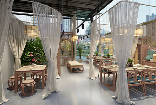 泰州200平禅意中式风格奶茶咖啡店装修设计效果图