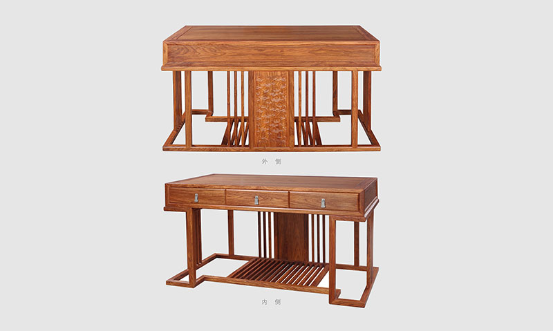 泰州 别墅中式家居书房装修实木书桌效果图